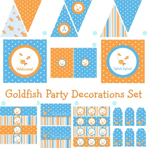 Goldfish Printable Party Decorations for Birthday Party or Baby Shower - DIY Decor by BeeAndDaisy - INSTANT DOWNLOAD Il_570xn