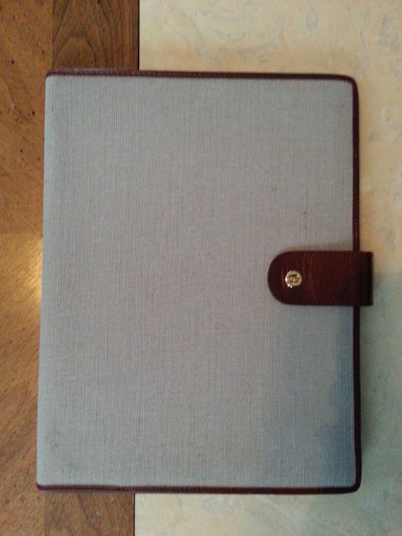 Vintage Ledger Binder Memo Pad Textile and Leather Snap