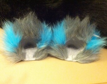 Grey and Teal Cheshire Movie Fuzzy Cat Ear Clips With or Without Tail