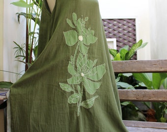 Double Layers Cotton Dress - Saranya 1409-01 Olive Green