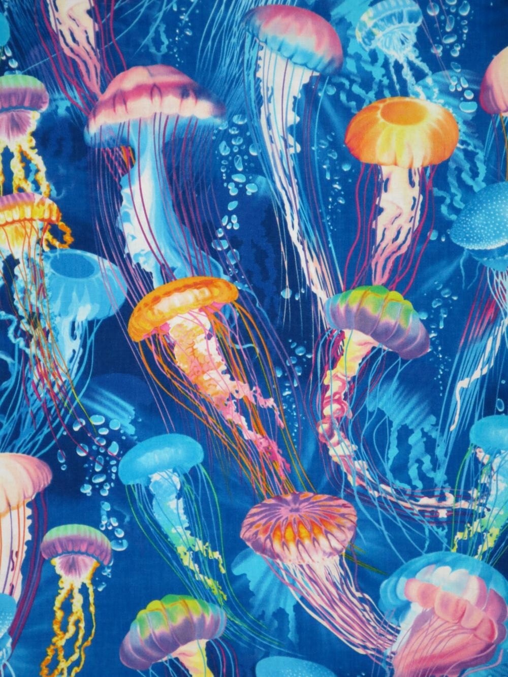 2 REMNANTSColorful Jellyfish Print Pure Cotton Fabric from