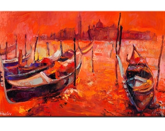 Original Oil Venice Landscape 12in x 20 in, Landscape Painting Original Art Impressionistic OIl on Canvas by Ivailo Nikolov