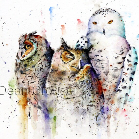 DREI Eulen Aquarell Drucke von Dean Crouser von DeanCrouserArt