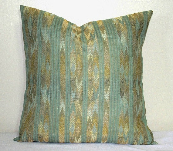 Seafoam Green Striped Flame Stitch 18 inch Decorative Pillows