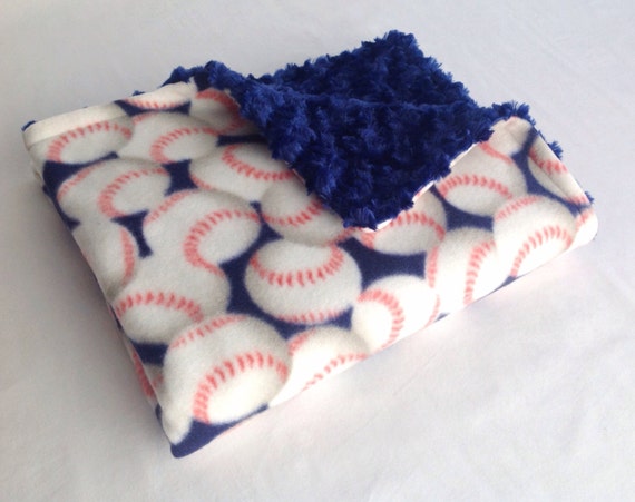 Baseball Baby Blanket with Blue Minky Swirl Baseball Blanket