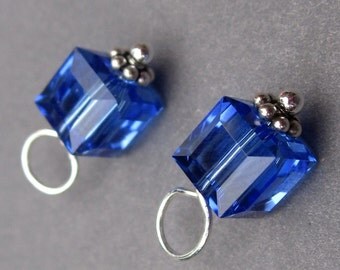 Swarovski Crystal Sapphire Cube, Swarovski Birthstone Crystal Charm, Bead Dangles, Stitch Markers, Interchangeable Earring Components, 6mm