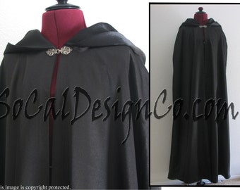 Black Full Length Hooded Cloak with Full Lining