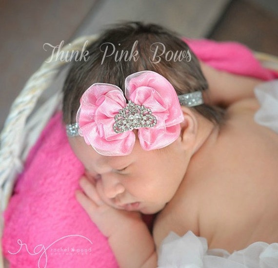 Pink baby Hedband,Baby Headbands, Baby tiara headband,newborn headband,Baby girl Headband,Baby Princess Tiara Headband, Crown headband. by ThinkPinkBows