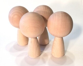 Kokeshi Dolls Big Head - Four Figures- Ready To Paint DIY Wooden Dolls