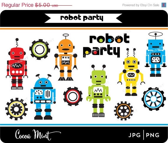 50% OFF SALE Robot Party Clip Art Il_570xn