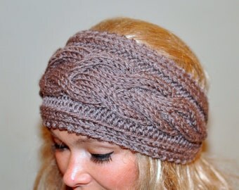 Earwarmer Cabled Ear Warmer Winter Crochet Headband Chunky Ear warmer CHOOSE COLOR Taupe Brown Cappuccino Warm Hair Band Christmas Gift