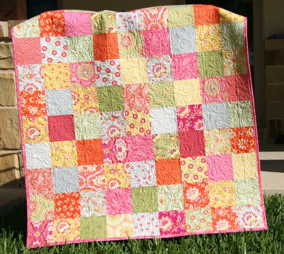 Designer Baby Quilt Orange Pink Purple Yellow Green High