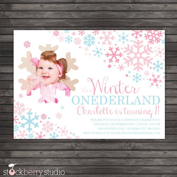 Winter Wonderland Invitation - Pink and Blue Winter Onederland Invitation - Girl Winter Wonderland Birthday Invitation Printable Il_570xn