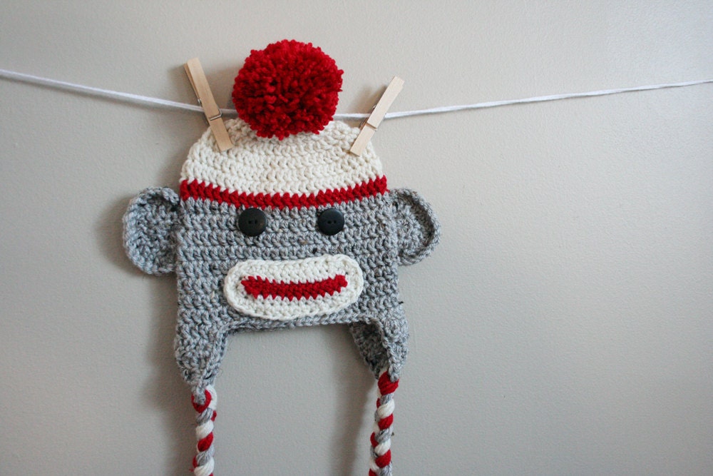 Sock monkey hat adult sock monkey hat crochet monkey hat