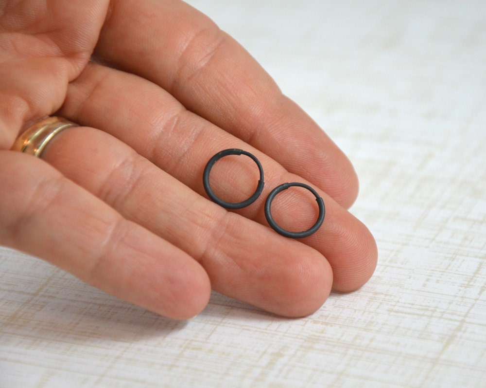 Unisex Gifts Under 20 ready to ship small black hoop earrings for men or women Unisex Gifts Under 20 ready to ship small black hoop earrings for men or women