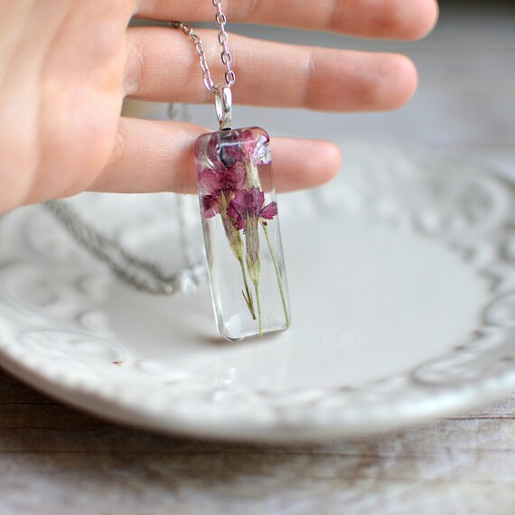 Carnation flower Necklace/ Carnation jewelry/ pressed