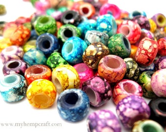 Glass Roller Beads, Assorted Color Glass Crow Pony Beads, 9mm, 50pc