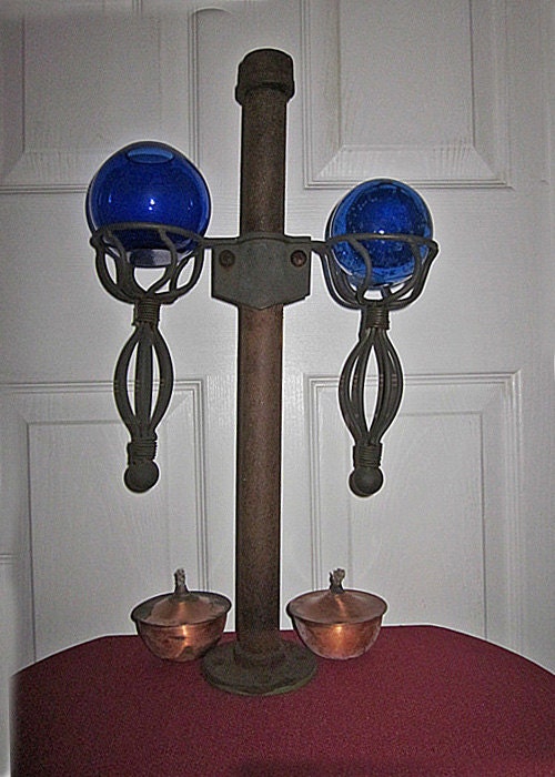 Dramatic, Vintage Hand Made, Torch Holder, Oil Lamp, Copper, Metal, Steampunk, Fantasy, 5.5 Pounds, 19 Inches, Sconces, Décor, Plant Stand