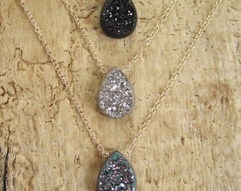 Window Druzy Necklace Titanium Drusy Quartz 14K GF Cable Chain