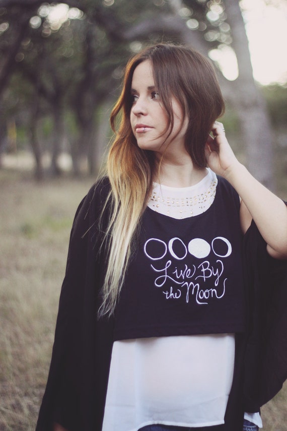 Moon Phase Crop Tank in Black and White