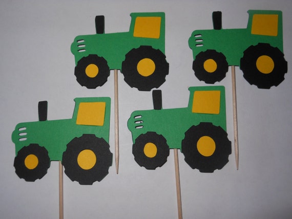 4 John Deere Inspired Cupcake Toppers by thepapercubby on Etsy