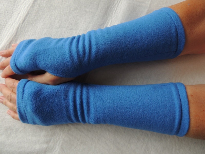 Royal Blue Fleece Fingerless Gloves Blue Arm by MaAndPaPeddle