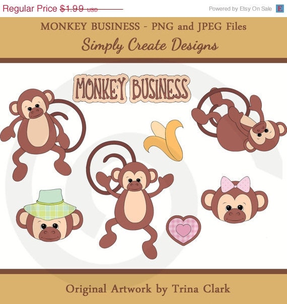 Monkey Business Clipart Little Monkeys Commercial and Personal Use Il_570xn
