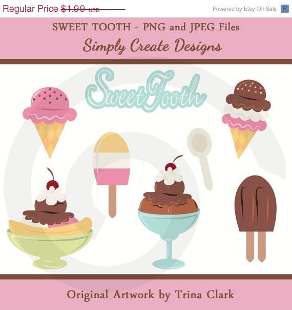 SALE Ice Cream Clipart Sweet Tooth Clip art Personal and Commercial Use Il_570xn