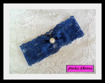 Wedding Garter, Navy Blue Garter,Bridal Garter, SOMETHING BLUE, Lace Garter, Bridal Accessory, Wedding Accessory, measure 2" above knee