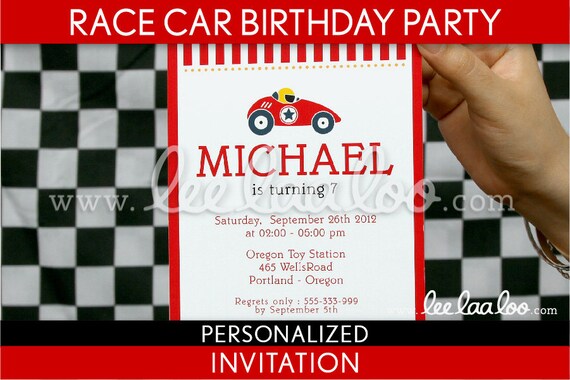 Race Car Birthday Party Invitation Personalized Printable // Vintage Race Car - B1Pa1 Il_570xn