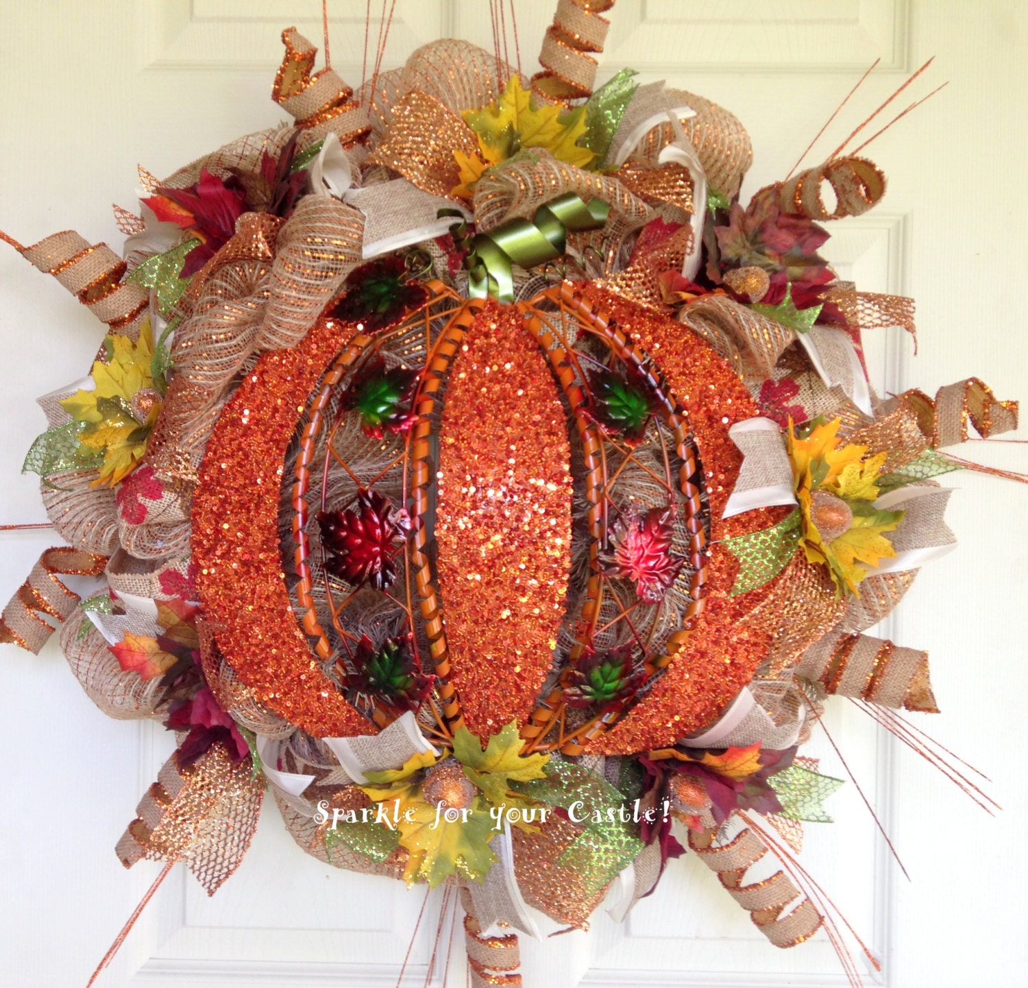 Fall Burlap Deco Mesh Pumpkin Wreath