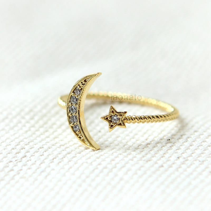 Crescent Moon and Star Ring / adjustable ring choose by laonato