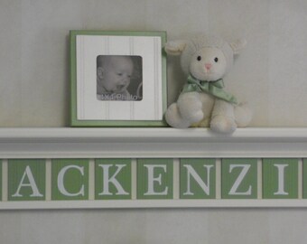 Baby Nursery with Wall Shelf Light Green Personalized Custom Children's Name Sign (White or Off White) Shelf with Wooden Letters