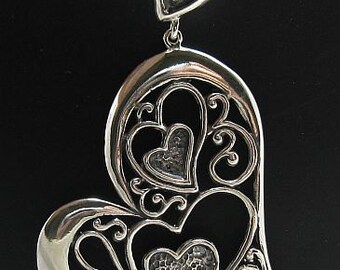 PE000675 Sterling silver pendant solid 925 Big heart