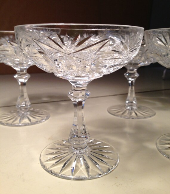 8 Cut Crystal Champagne Glasses American by HillsideHouse on Etsy