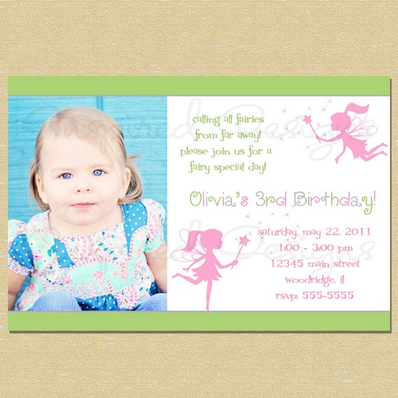 Magical Fairy Green Border with Pink Fairies Birthday Invitation Il_570xn