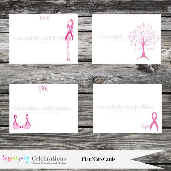 Set Of 12 Printed Flat Note Cards Stationary Breast Cancer