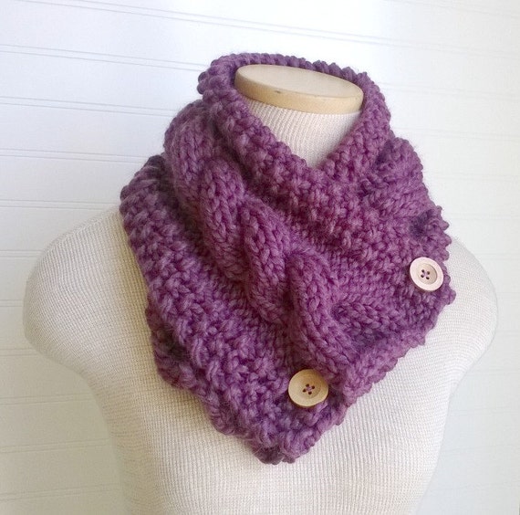 Purple Fig Chunky Knitted Scarf Button Cowl by WindyCityKnits