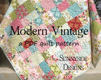PDF Quilt Pattern Modern Vintage Moda Layer Cake Riley Blake Ten Inch Stackers Quick Simple Easy, Baby Quilt Pattern, Lap Throw Pattern