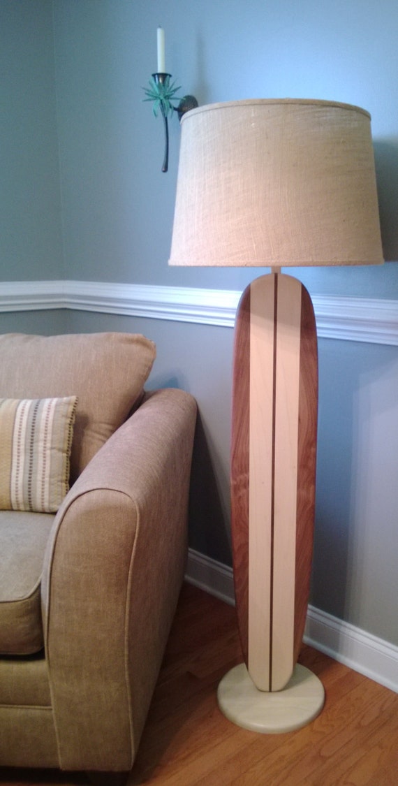 Items similar to Surfboard Floor Lamp Walnut and Poplar with Burlap Shade on Etsy