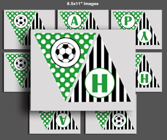 Soccer Banner Printable Happy Birthday and Soccer Ball