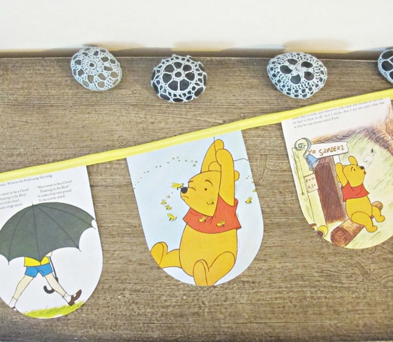 Winnie The Pooh Bunting Golden Book Honey Tree Children Garland Nursery Decor Yellow Poem AA Milne Disney