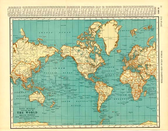 1935 COLLIERS WORLD MAP and Polar Regions Atlas Page