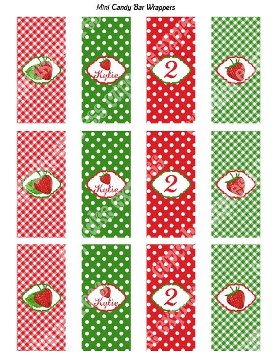 Items similar to DIY Strawberryy PRINTABLE Mini Hersheys Candy bar Wrappers Birthday Party