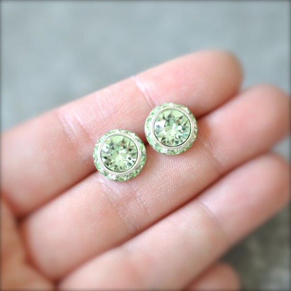 Mint Green Earrings Swarovski Crystal Minty Celery Green