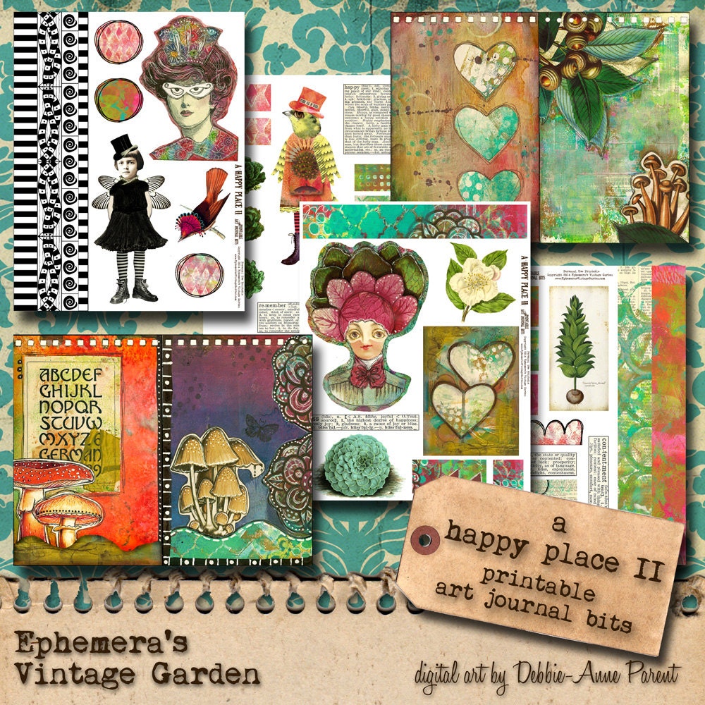 A Happy Place II Whimsical Art Journal Elements Printable