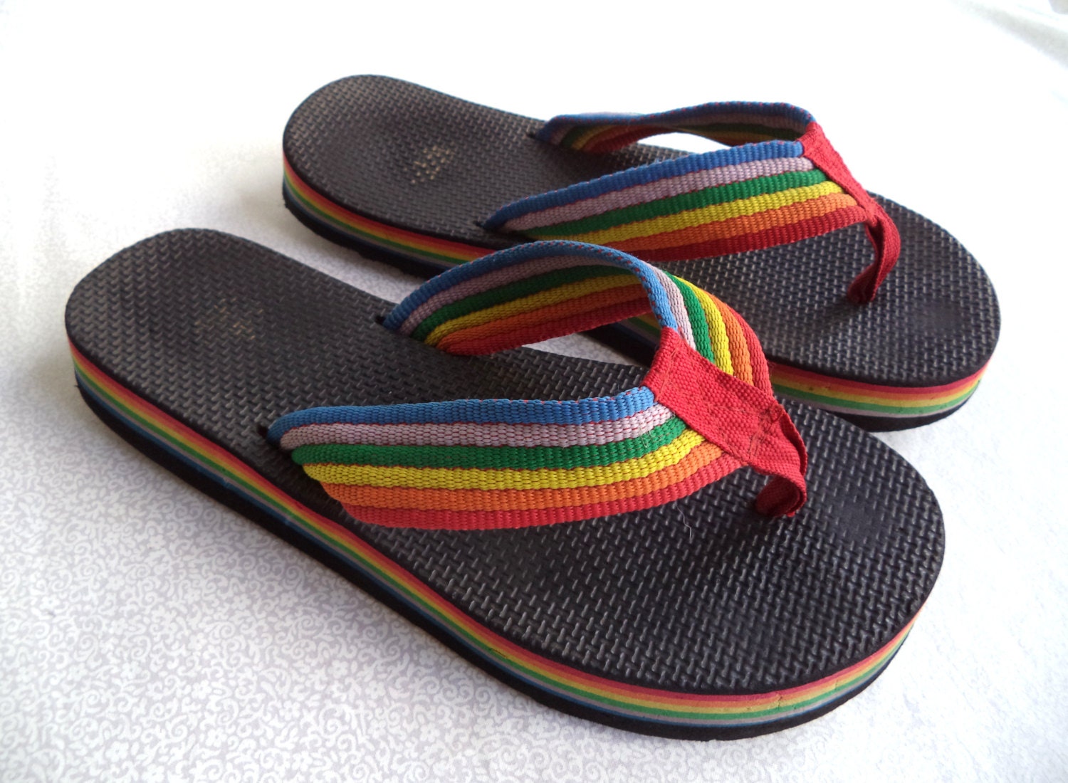 Rainbow flip flops/ vintage 80's rainbow flip flops/