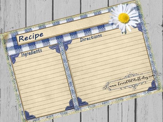 Printable Recipe Card Template 3x5 4x6 Recipe Cards 3.5x5