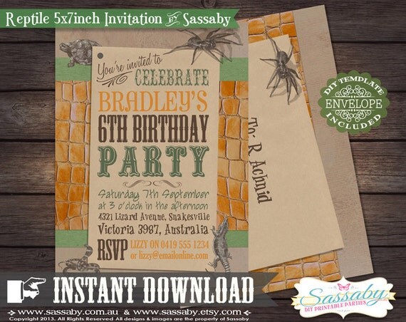 DIY Reptile Invitation - INSTANT DOWNLOAD - Editable & Printable Boys Birthday Party Invitation by Sassaby Il_570xn