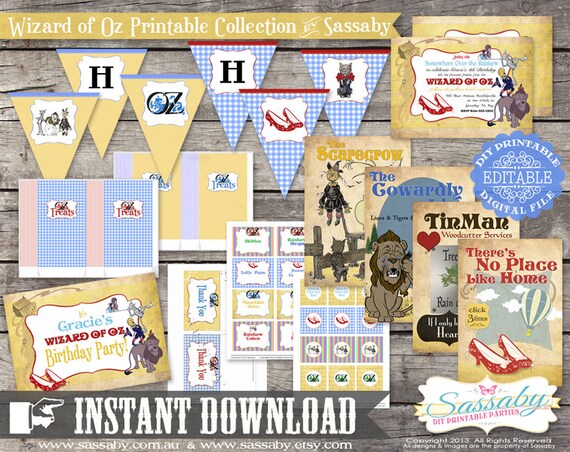 Wizard of Oz Party Collection - INSTANT DOWNLOAD - Editable & Printable Birthday Party Decorations by Sassaby Il_570xn